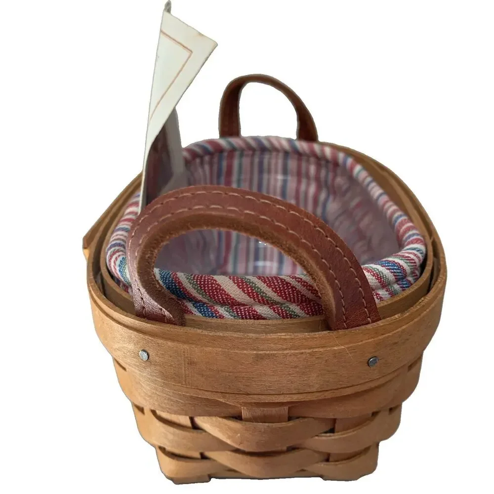 Longaberger 2004 Knick Knack Basket Set Liner Protector Leather Handles